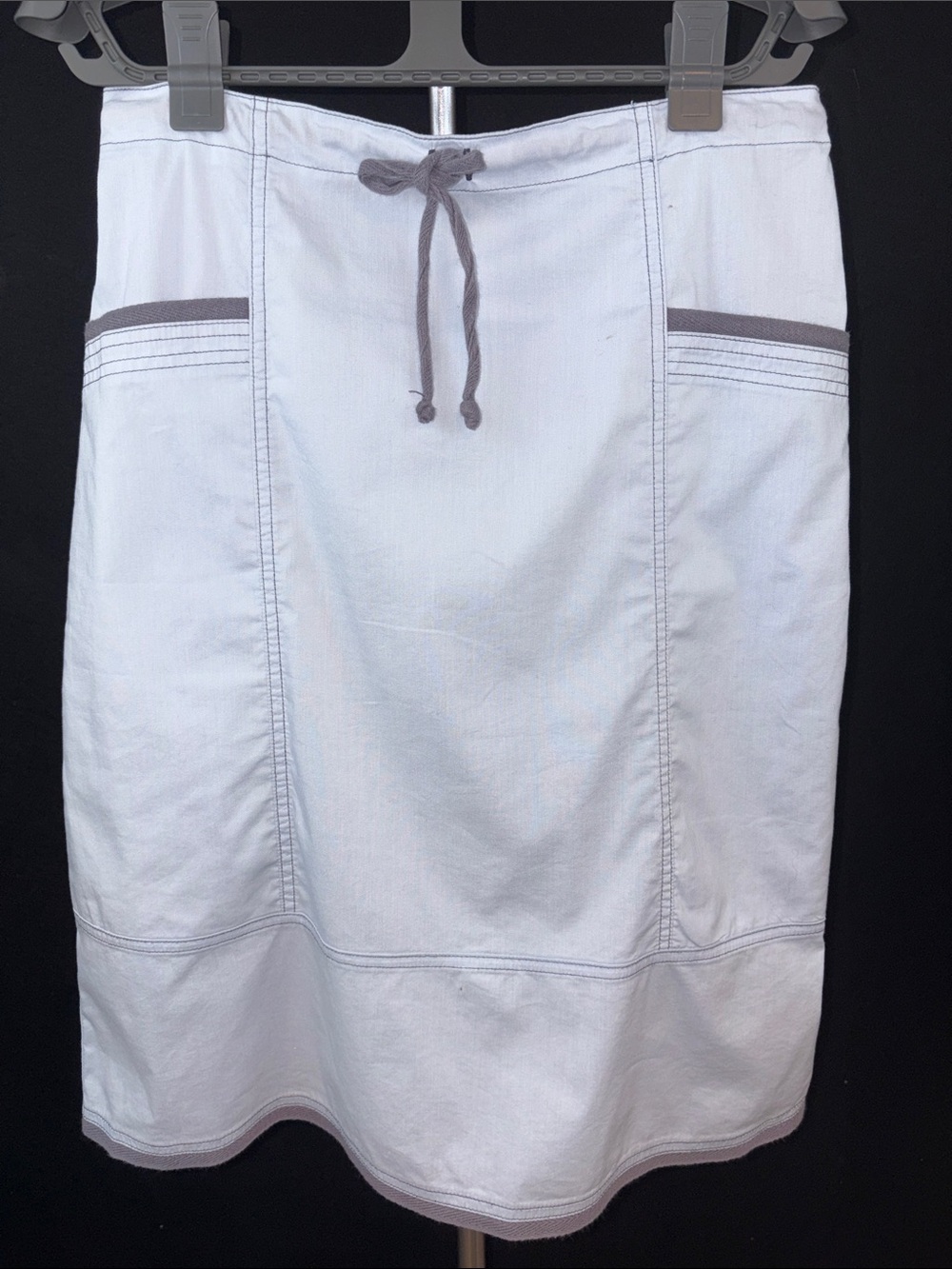 Neesh by D.A.R. Anthropologie Pale Blue Midi Drawstring Skirt with Gray Trim